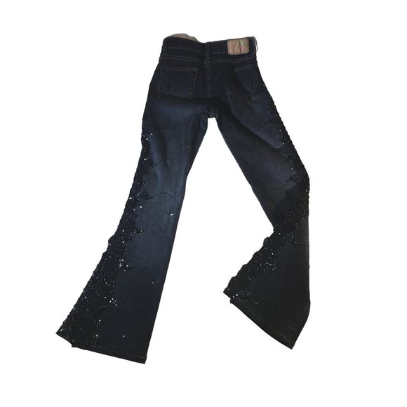 Sassy Thai Women's Vintage Blue & Black Beaded Flare Jeans - Picture 2 of 10